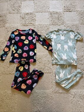 Black Conversation Heart Pajama Set with Multi-Color Hearts & Easter Pajama Set